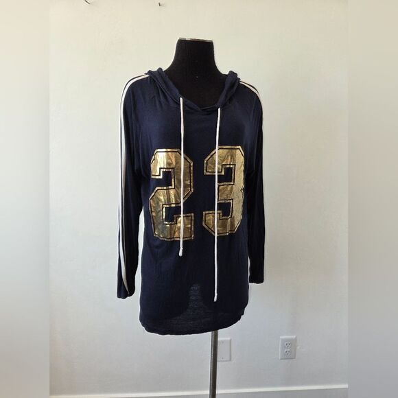 Free Kisses 23 Plus Size 1X Navy Hooded Sweatshirt Lightweight Sporty Casual - Picture 2 of 10